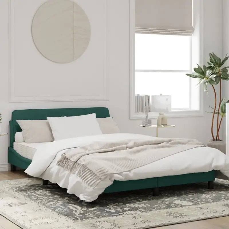 Bedframe met hoofdeinde en multiplex lattenbodem in zacht fluweel - Donkergroen / 140 x 190 cm - Bedden & bedframes