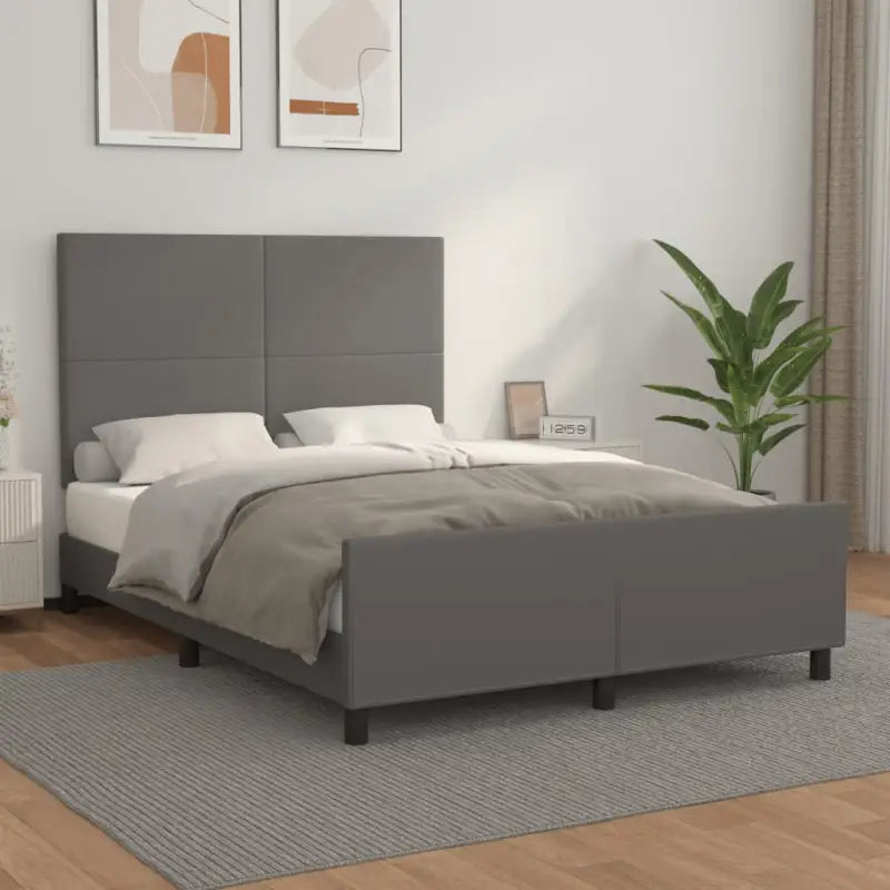 Bedframe met hoofdeinde en multiplex lattenbodem inclusief levering bevat - Grijs / 140 x 200 cm / Effen ontwerp