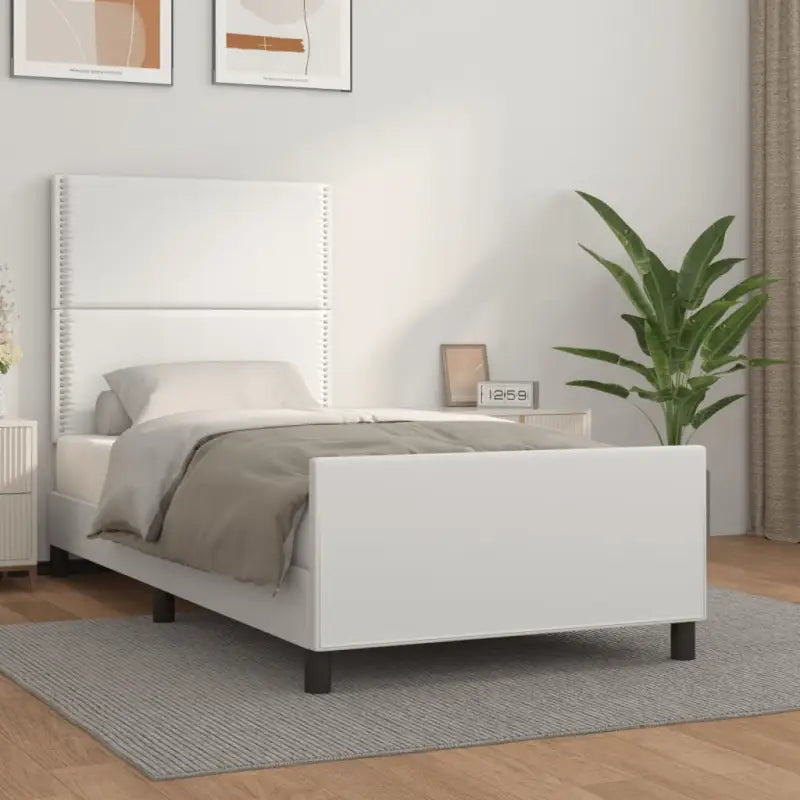 Bedframe met hoofdeinde en multiplex lattenbodem inclusief levering bevat - Wit / 90 x 190 cm / Effen met spijkers