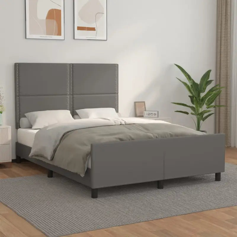Bedframe met hoofdeinde en multiplex lattenbodem inclusief levering bevat - Grijs / 140 x 200 cm / Effen met spijkers