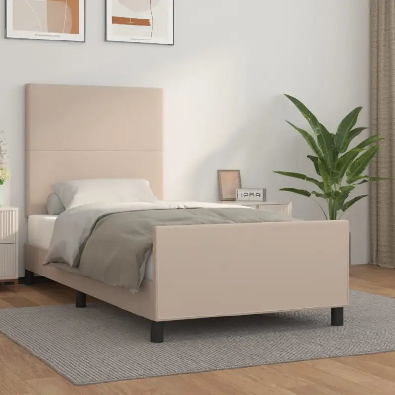 Bedframe met hoofdeinde en multiplex lattenbodem inclusief levering bevat - Cappuccino / 90 x 200 cm / Effen ontwerp
