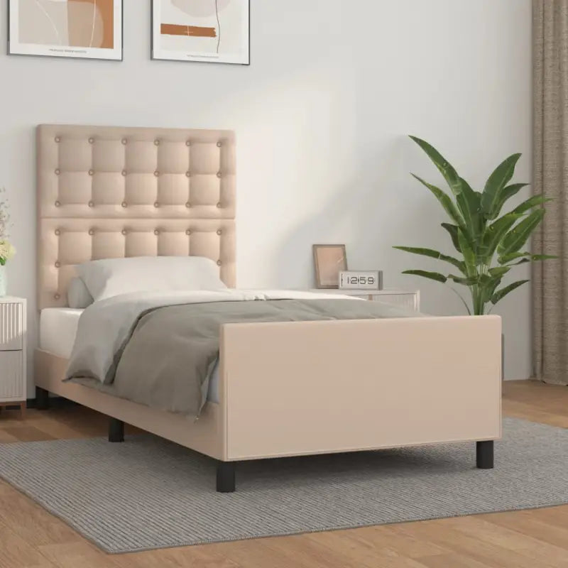 Bedframe met hoofdeinde en multiplex lattenbodem inclusief levering bevat - Cappuccino / 90 x 200 cm / knoppwn - Bedden