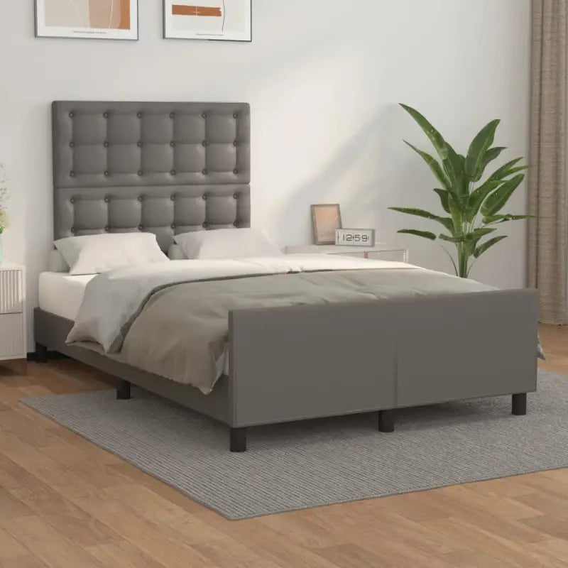Bedframe met hoofdeinde en multiplex lattenbodem inclusief levering bevat - Grijs / 120 x 200 cm / knoppwn - Bedden &