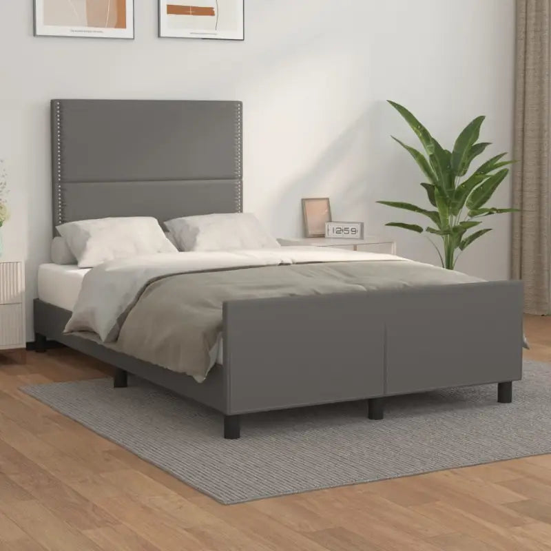Bedframe met hoofdeinde en multiplex lattenbodem inclusief levering bevat - Grijs / 120 x 200 cm / Effen met spijkers