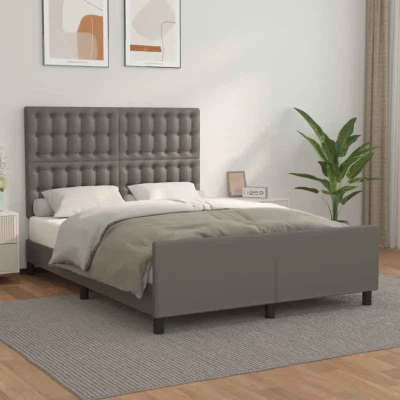 Bedframe met hoofdeinde en multiplex lattenbodem inclusief levering bevat - Grijs / 140 x 200 cm / knoppwn - Bedden &