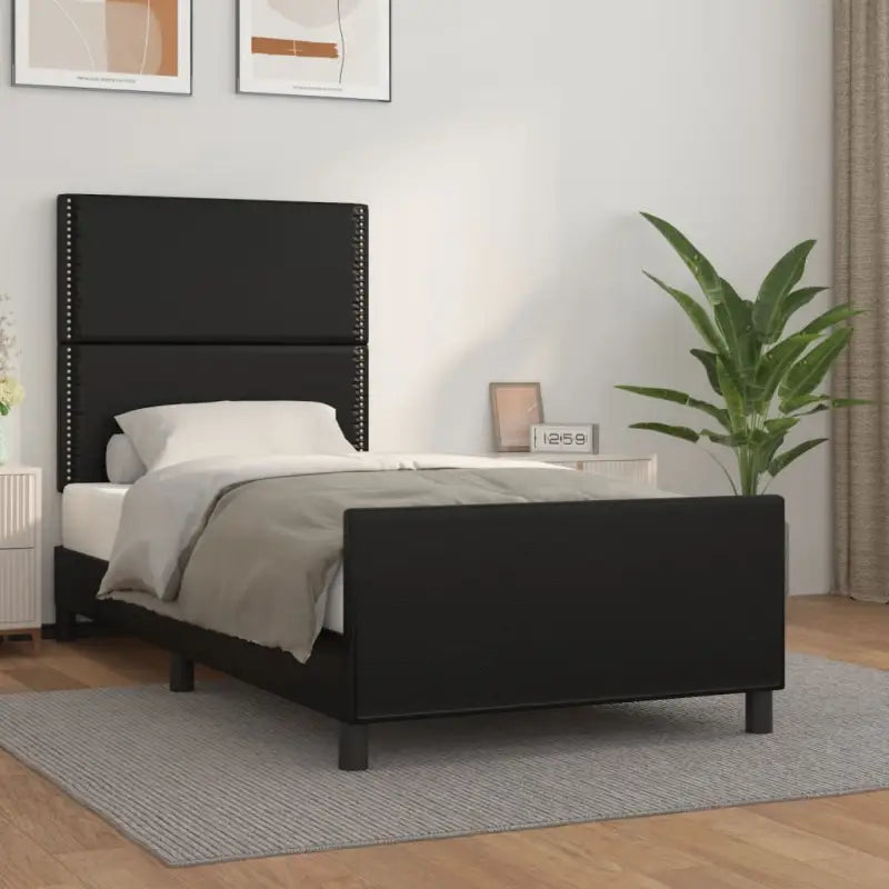 Bedframe met hoofdeinde en multiplex lattenbodem inclusief levering bevat - Zwart / 90 x 200 cm / Effen met spijkers