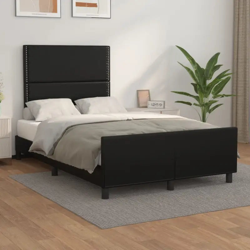 Bedframe met hoofdeinde en multiplex lattenbodem inclusief levering bevat - Zwart / 120 x 190 cm / Effen met spijkers