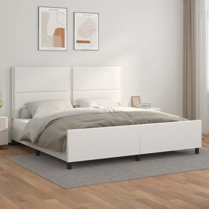 Bedframe met hoofdeinde en multiplex lattenbodem inclusief levering bevat - Wit / 200 x 200 cm / Effen met spijkers