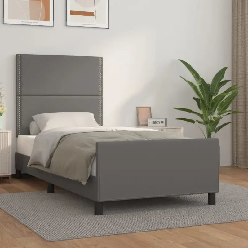 Bedframe met hoofdeinde en multiplex lattenbodem inclusief levering bevat - Grijs / 100 x 200 cm / Effen met spijkers