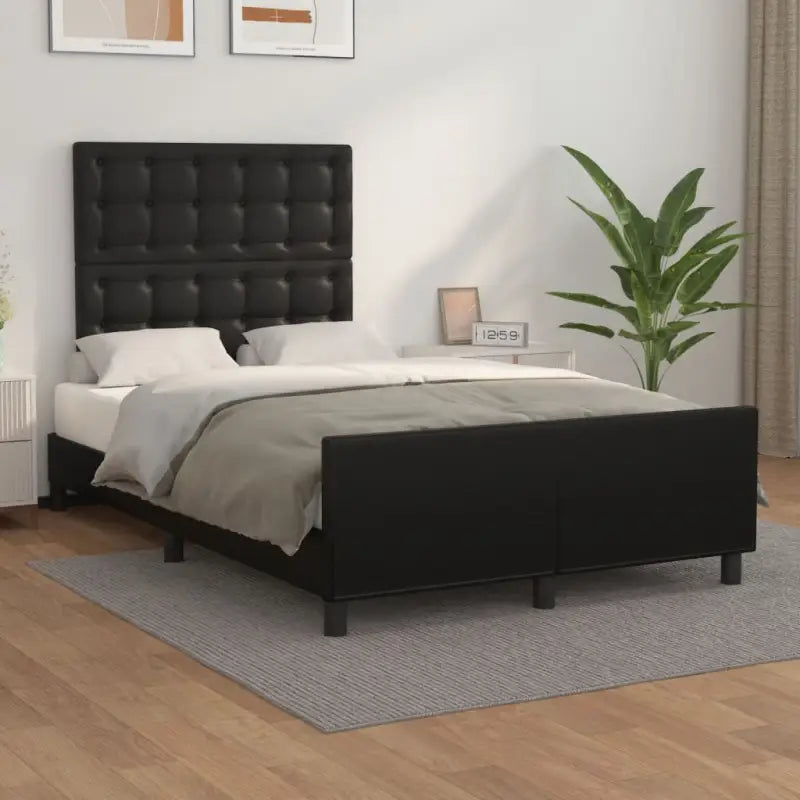 Bedframe met hoofdeinde en multiplex lattenbodem inclusief levering bevat - Zwart / 120 x 200 cm / knoppwn - Bedden &
