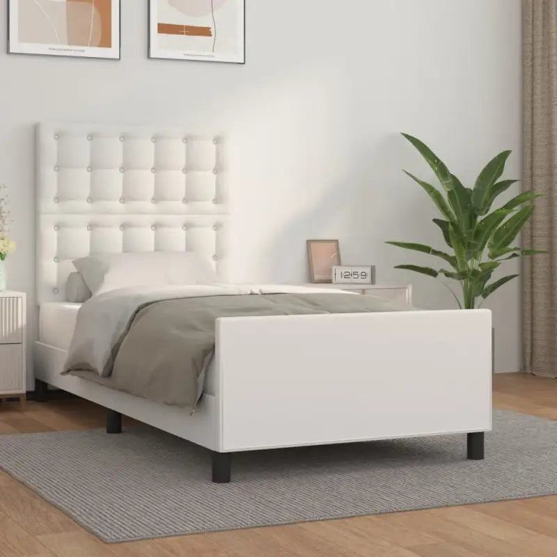 Bedframe met hoofdeinde en multiplex lattenbodem inclusief levering bevat - Wit / 90 x 190 cm / knoppwn - Bedden &