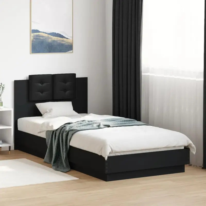 Bedframe met hoofdeinde en multiplex lattenbodem van bewerkt hout - Zwart / 90 x 200 cm - Bedden & bedframes
