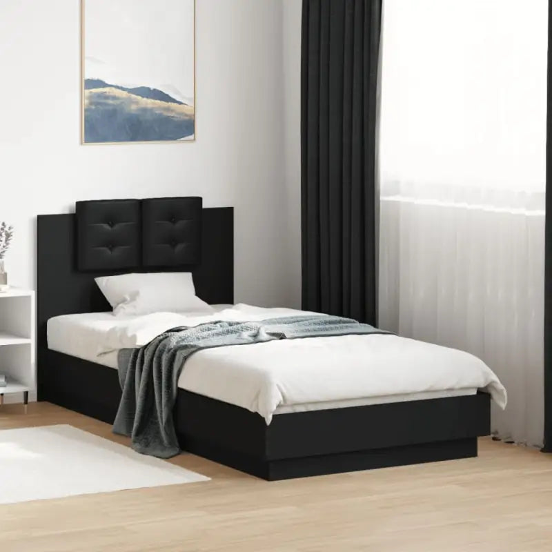Bedframe met hoofdeinde en multiplex lattenbodem van bewerkt hout - Zwart / 90 x 190 cm - Bedden & bedframes