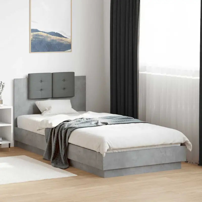 Bedframe met hoofdeinde en multiplex lattenbodem van bewerkt hout - Betongrijs / 90 x 200 cm - Bedden & bedframes