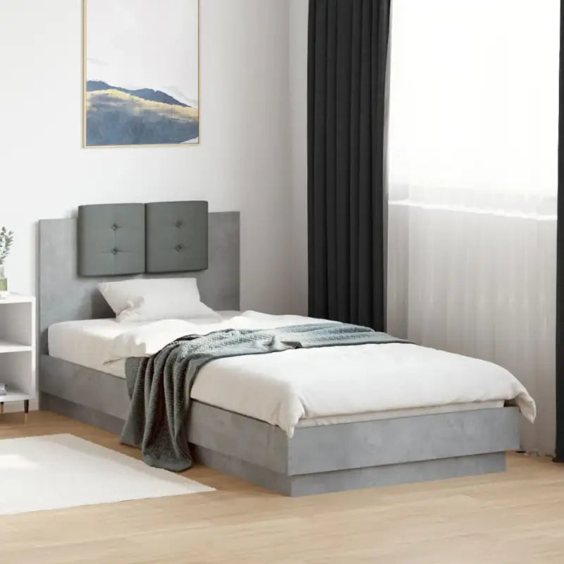 Bedframe met hoofdeinde en multiplex lattenbodem van bewerkt hout - Betongrijs / 100 x 200 cm - Bedden & bedframes