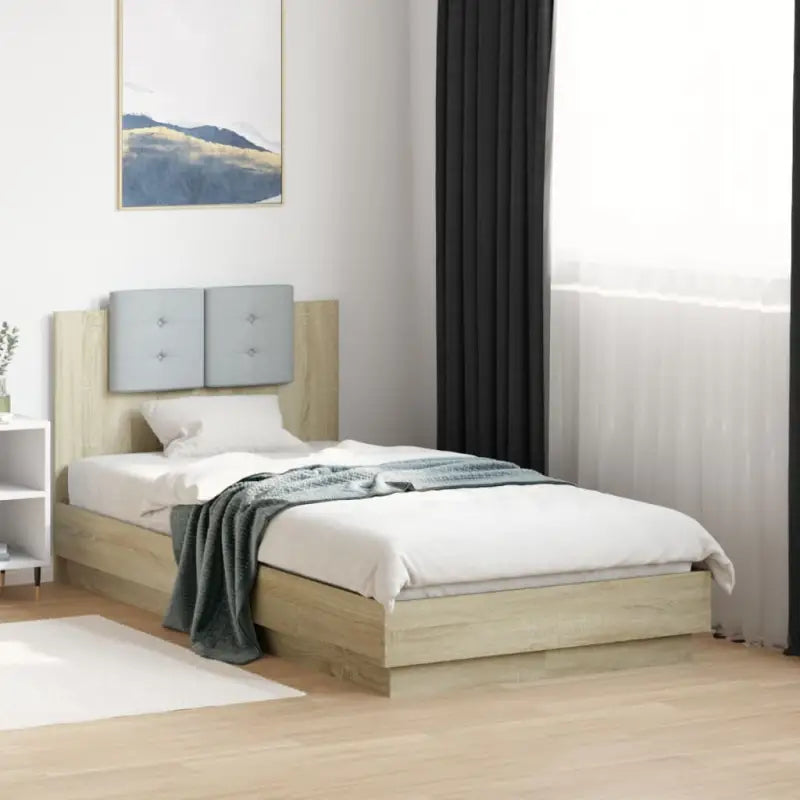 Bedframe met hoofdeinde en multiplex lattenbodem van bewerkt hout - Sonoma eiken / 90 x 190 cm - Bedden & bedframes