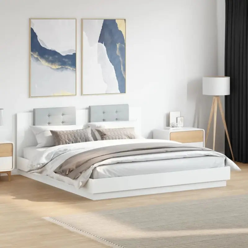 Bedframe met hoofdeinde en multiplex lattenbodem van bewerkt hout - Wit / 160 x 200 cm - Bedden & bedframes
