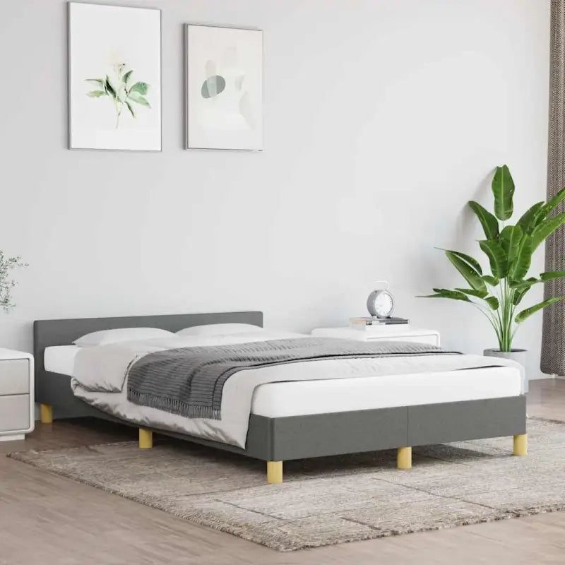 Bedframe met hoofdeinde en multiplex lattenbodem voor comfortabele nachtrust - Donkergrijs / 120 x 200 cm - Bedden &