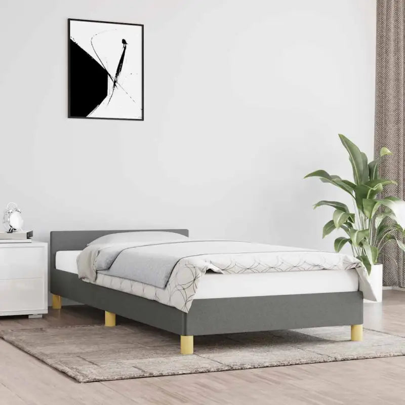 Bedframe met hoofdeinde en multiplex lattenbodem voor comfortabele nachtrust - Donkergrijs / 90 x 200 cm - Bedden &
