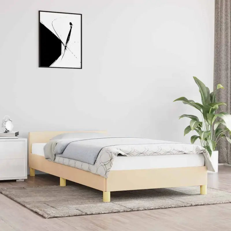 Bedframe met hoofdeinde en multiplex lattenbodem voor comfortabele nachtrust - Crème / 90 x 190 cm - Bedden & bedframes