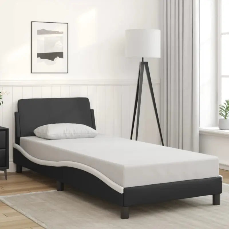 Bedframe met hoofdeinde en multiplex lattenbodem voor een goede nachtrust - Zwart en wit / 90 x 200 cm - Bedden &