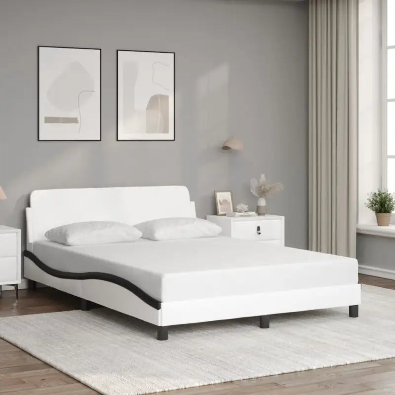 Bedframe met hoofdeinde en multiplex lattenbodem voor een goede nachtrust - Wit en zwart / 140 x 200 cm - Bedden &