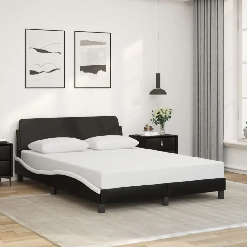 Bedframe met hoofdeinde en multiplex lattenbodem voor een goede nachtrust - Zwart en wit / 120 x 200 cm - Bedden &