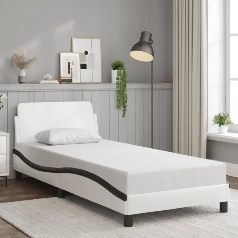 Bedframe met hoofdeinde en multiplex lattenbodem voor een goede nachtrust - Wit en zwart / 90 x 190 cm - Bedden &