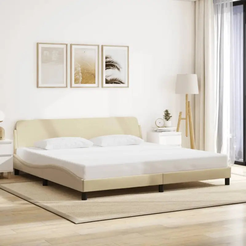 Bedframe met hoofdeinde en multiplex lattenbodem voor goede nachtrust - Crème / 200 x 200 cm - Bedden & bedframes