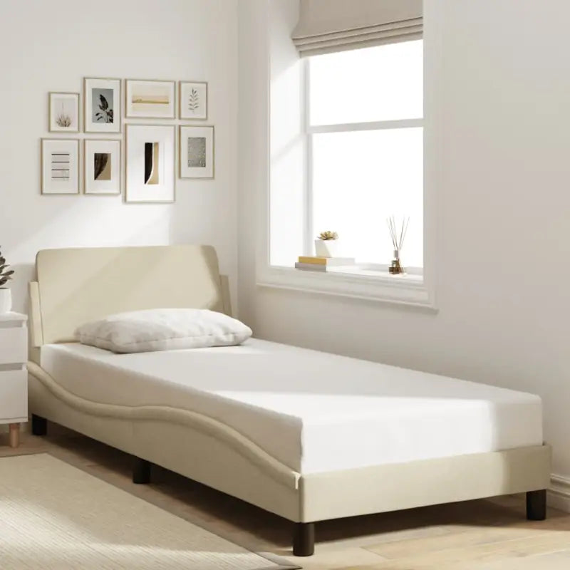 Bedframe met hoofdeinde en multiplex lattenbodem voor goede nachtrust - Crème / 90 x 200 cm - Bedden & bedframes