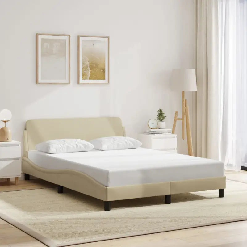 Bedframe met hoofdeinde en multiplex lattenbodem voor goede nachtrust - Crème / 140 x 200 cm - Bedden & bedframes