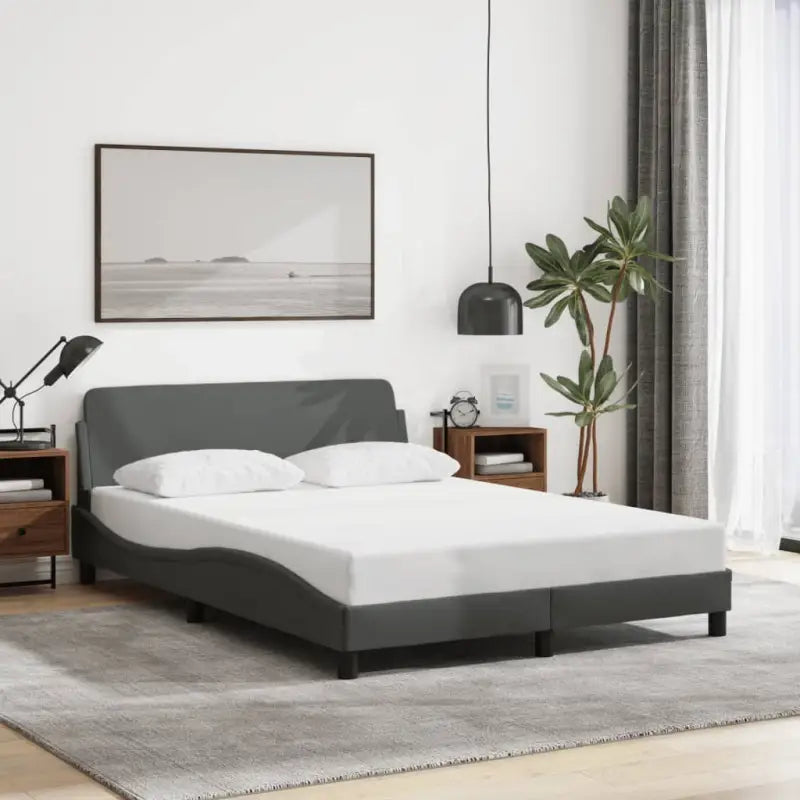 Bedframe met hoofdeinde en multiplex lattenbodem voor goede nachtrust - Donkergrijs / 140 x 200 cm - Bedden & bedframes