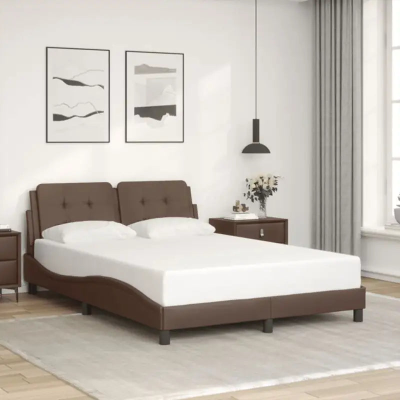 Bedframe met hoofdeinde in grijs materiaal en multiplex lattenbodem - Bruin / 120 x 200 cm - Bedden & bedframes