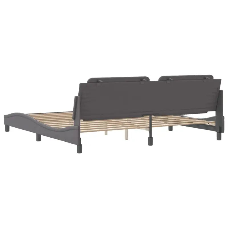 Bedframe met hoofdeinde in grijs materiaal en multiplex lattenbodem - Bedden & bedframes
