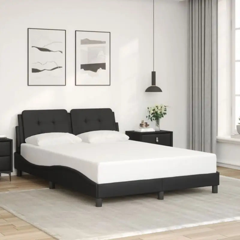 Bedframe met hoofdeinde in grijs materiaal en multiplex lattenbodem - Zwart / 120 x 200 cm - Bedden & bedframes