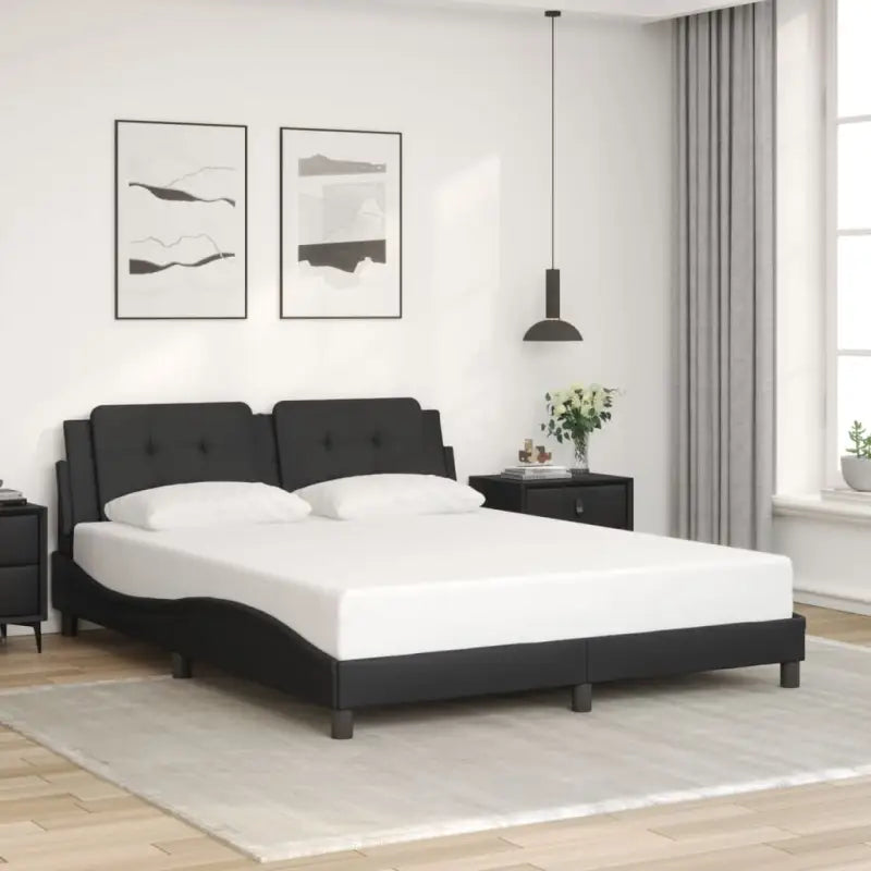 Bedframe met hoofdeinde in grijs materiaal en multiplex lattenbodem - Zwart / 160 x 200 cm - Bedden & bedframes