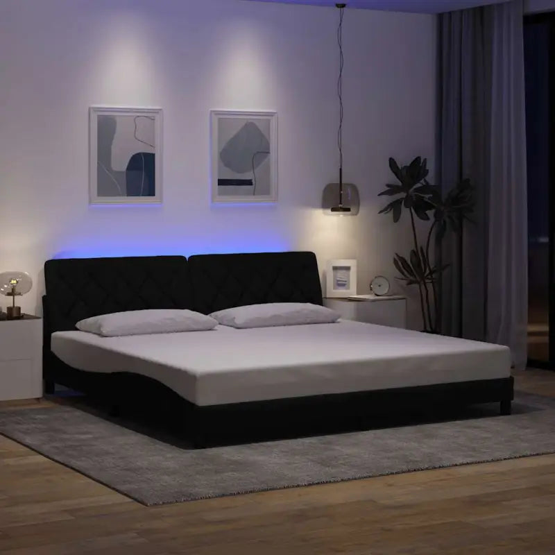 Bedframe met LED-verlichting en ademend vermogen in zwart materiaal - Zwart / 200 x 200 cm - Bedden & bedframes