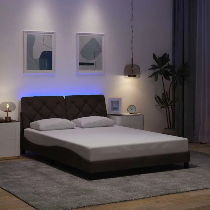 Bedframe met LED-verlichting en ademend vermogen in zwart materiaal - Donkerbruin / 120 x 200 cm - Bedden & bedframes