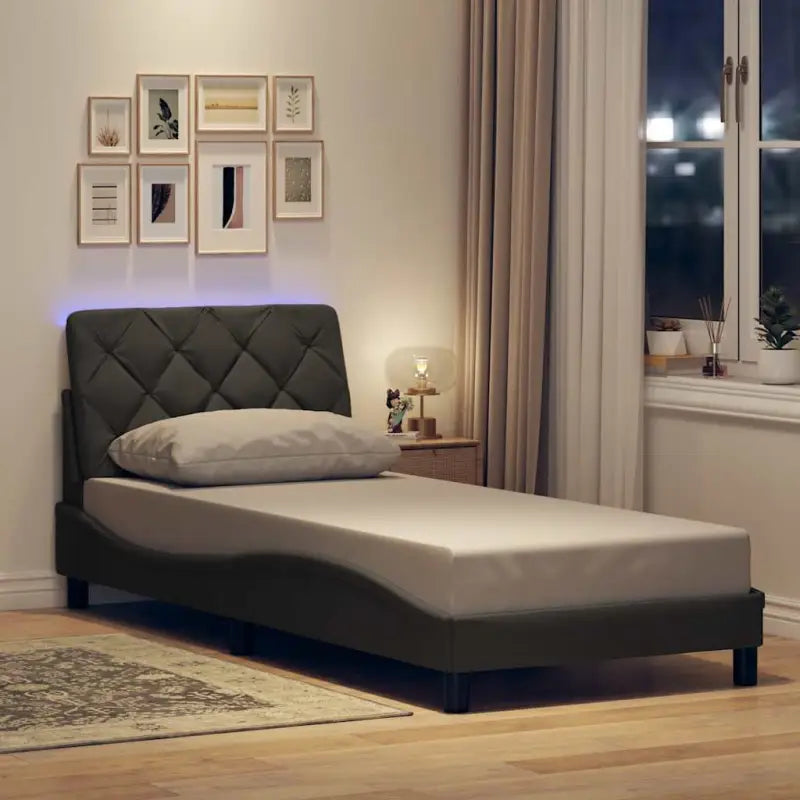 Bedframe met LED-verlichting en ademend vermogen in zwart materiaal - Donkergrijs / 90 x 200 cm - Bedden & bedframes