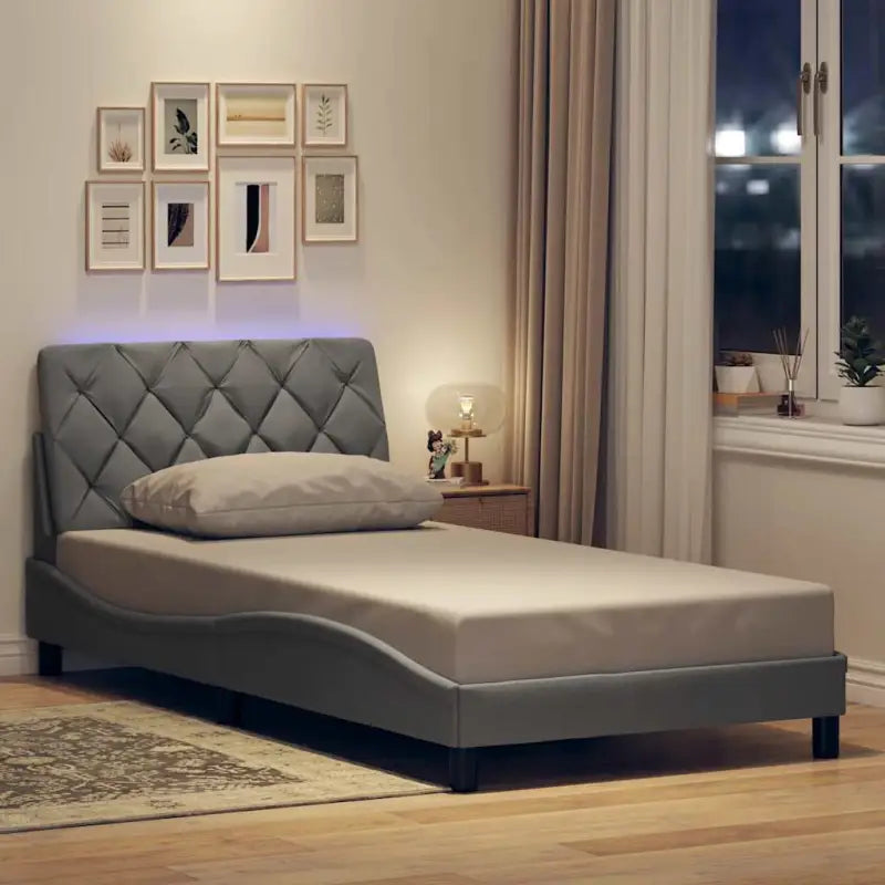 Bedframe met LED-verlichting en ademend vermogen in zwart materiaal - Lichtgrijs / 100 x 200 cm - Bedden & bedframes