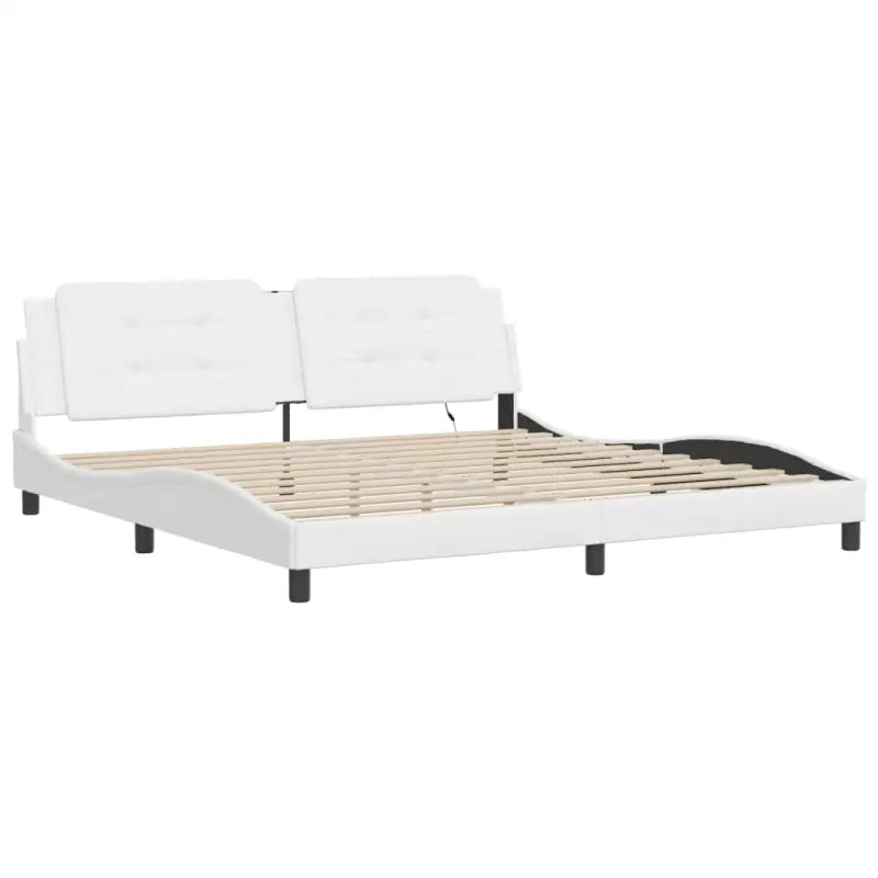 Bedframe met LED-verlichting en multiplex lattenbodem in wit materiaal - Bedden & bedframes