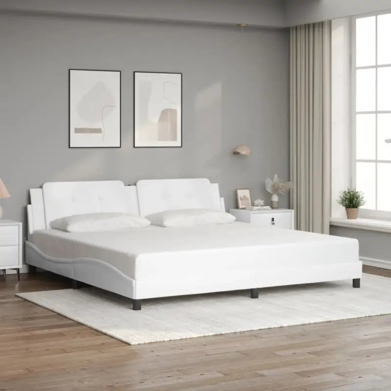 Bedframe met LED-verlichting en multiplex lattenbodem in wit materiaal - Bedden & bedframes