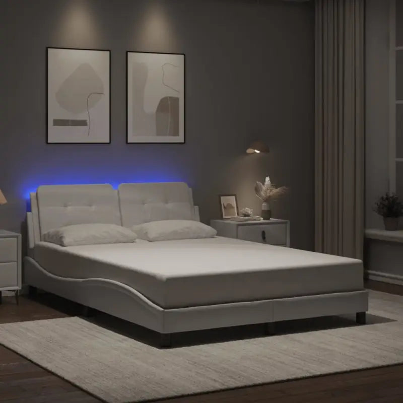 Bedframe met LED-verlichting en multiplex lattenbodem in wit materiaal - Wit / 140 x 200 cm - Bedden & bedframes