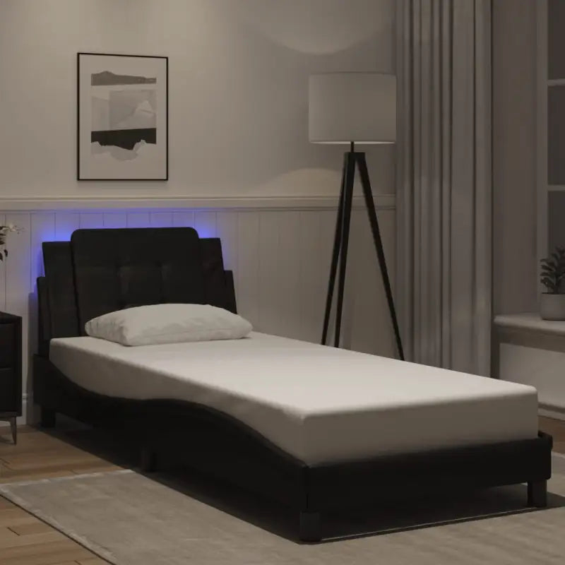 Bedframe met LED-verlichting en multiplex lattenbodem in wit materiaal - Zwart / 90 x 190 cm - Bedden & bedframes