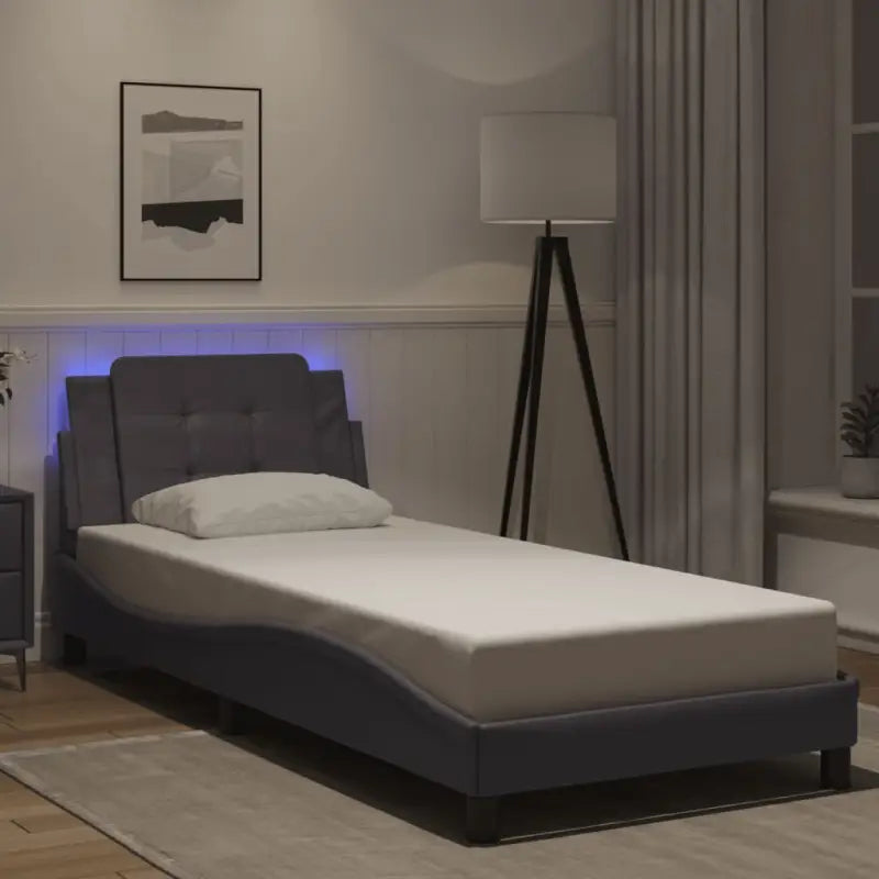 Bedframe met LED-verlichting en multiplex lattenbodem in wit materiaal - Grijs / 80 x 200 cm - Bedden & bedframes