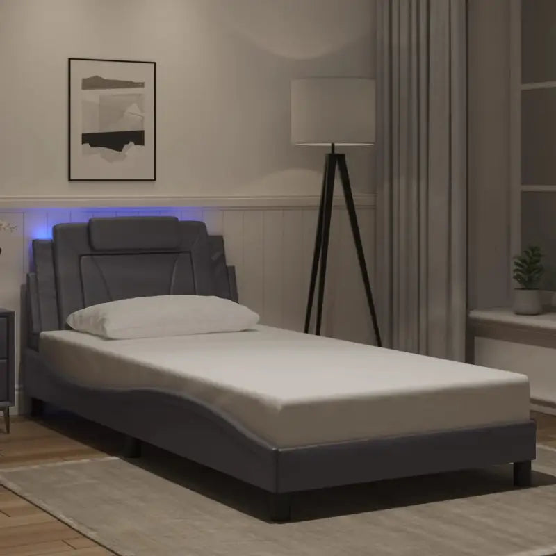 Bedframe met LED-verlichting en multiplex lattenbodem voor comfort - Grijs / 100 x 200 cm - Bedden & bedframes