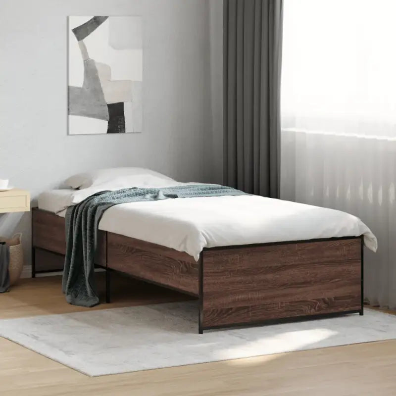 Bedframe met metalen poten en multiplex lattenbodem in grijs sonoma eiken - bruin eikenkleur / 90 x 190 cm - Bedden &