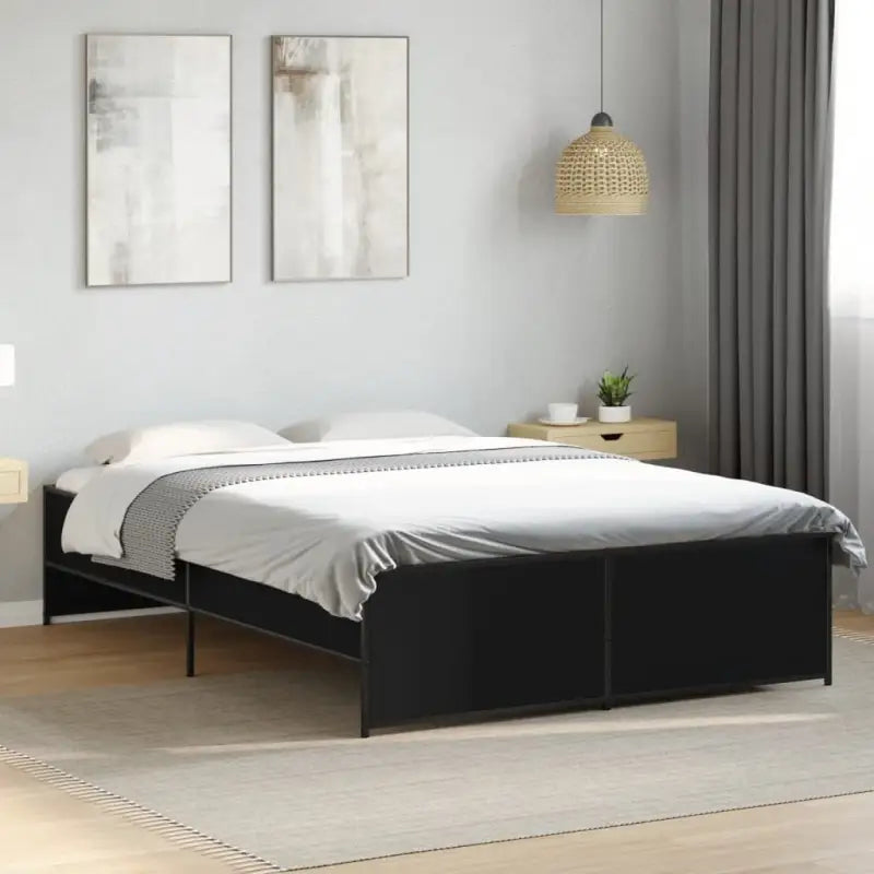 Bedframe met metalen poten en multiplex lattenbodem in grijs sonoma eiken - Zwart / 120 x 200 cm - Bedden & bedframes