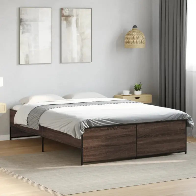 Bedframe met metalen poten en multiplex lattenbodem in grijs sonoma eiken - bruin eikenkleur / 140 x 190 cm - Bedden &