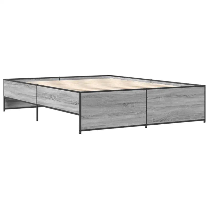 Bedframe met metalen poten en multiplex lattenbodem in grijs sonoma eiken - Bedden & bedframes